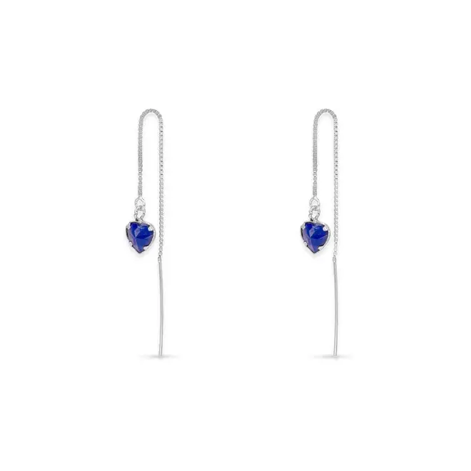 Brinco com Corrente Veneziana e Coração de Zircônia Azul Royal