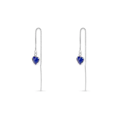Brinco com Corrente Veneziana e Coração de Zircônia Azul Royal