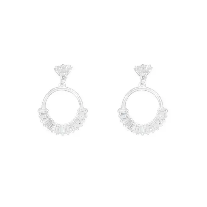 Brinco Balanço Círculo com Zircônia Cristal Retangular