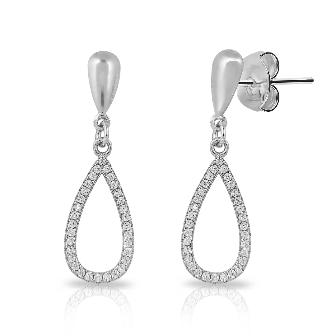 Brinco Balanço Gota Vazada Com Zircônia Cristal