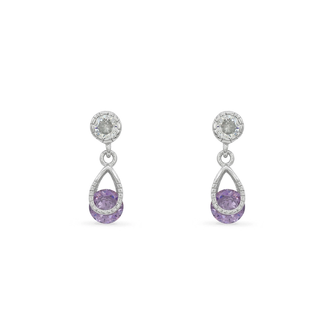 Brinco de Prata Balanço com Zircônia Cristal e Ametista