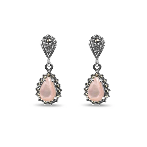 Brinco Balanço com Madrepérola Rosa e Marcassitas