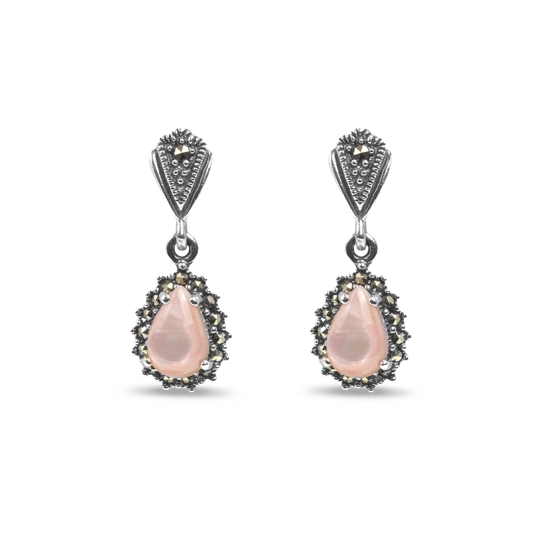 Brinco Balanço com Madrepérola Rosa e Marcassitas