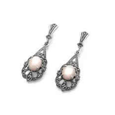 Brinco Balanço com Madrepérola Rosa Oval e Marcassitas