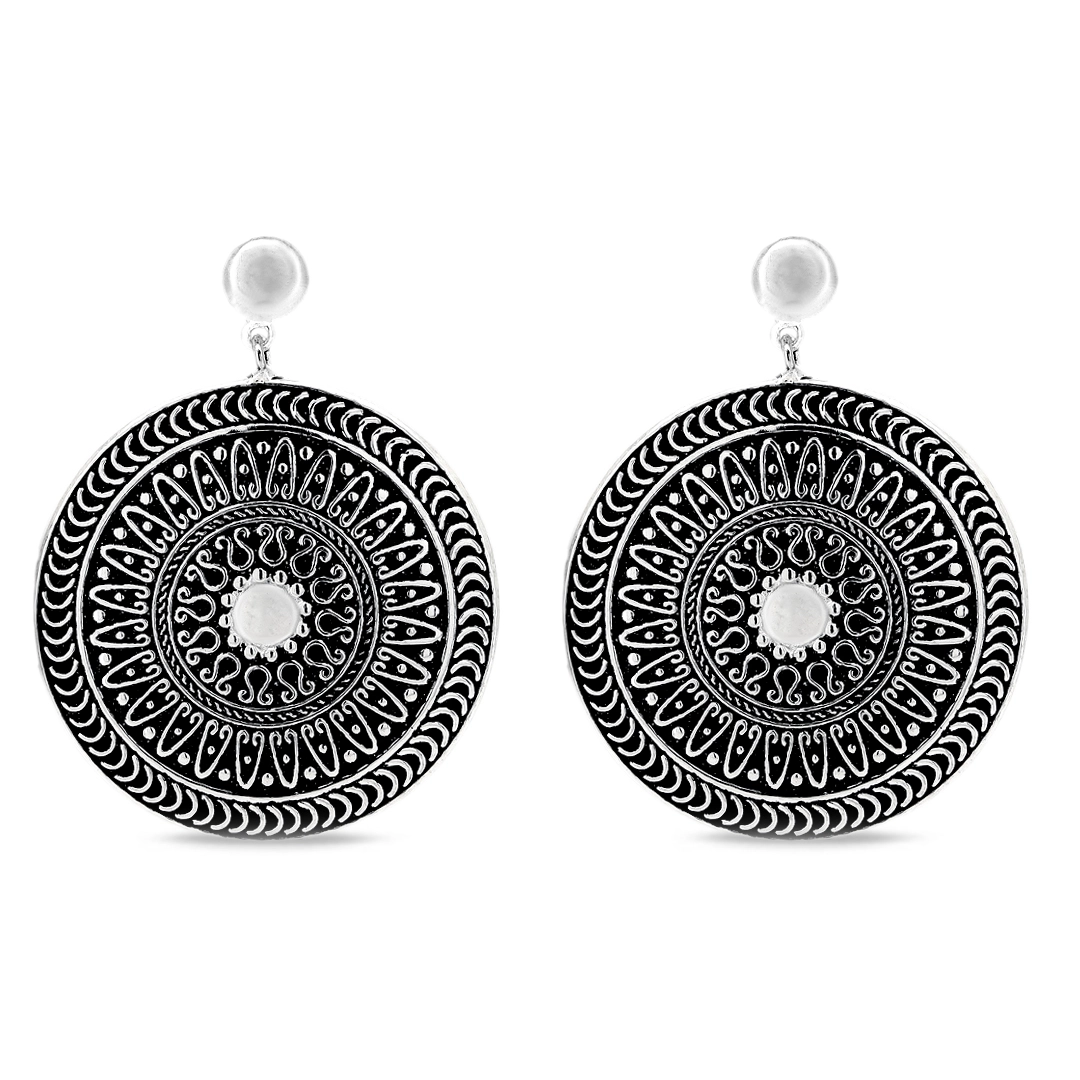 Brinco de Prata Balanço com Mandala Envelhecida