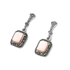 Brinco Balanço Quadrado com Madrepérola Rosa e Marcassitas