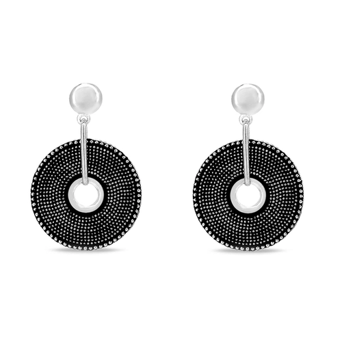 Brinco de Prata Balanço Redondo com Trabalhado Envelhecido
