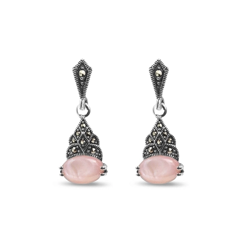 Brinco Balanço com Marcassita e Madrepérola Rosa