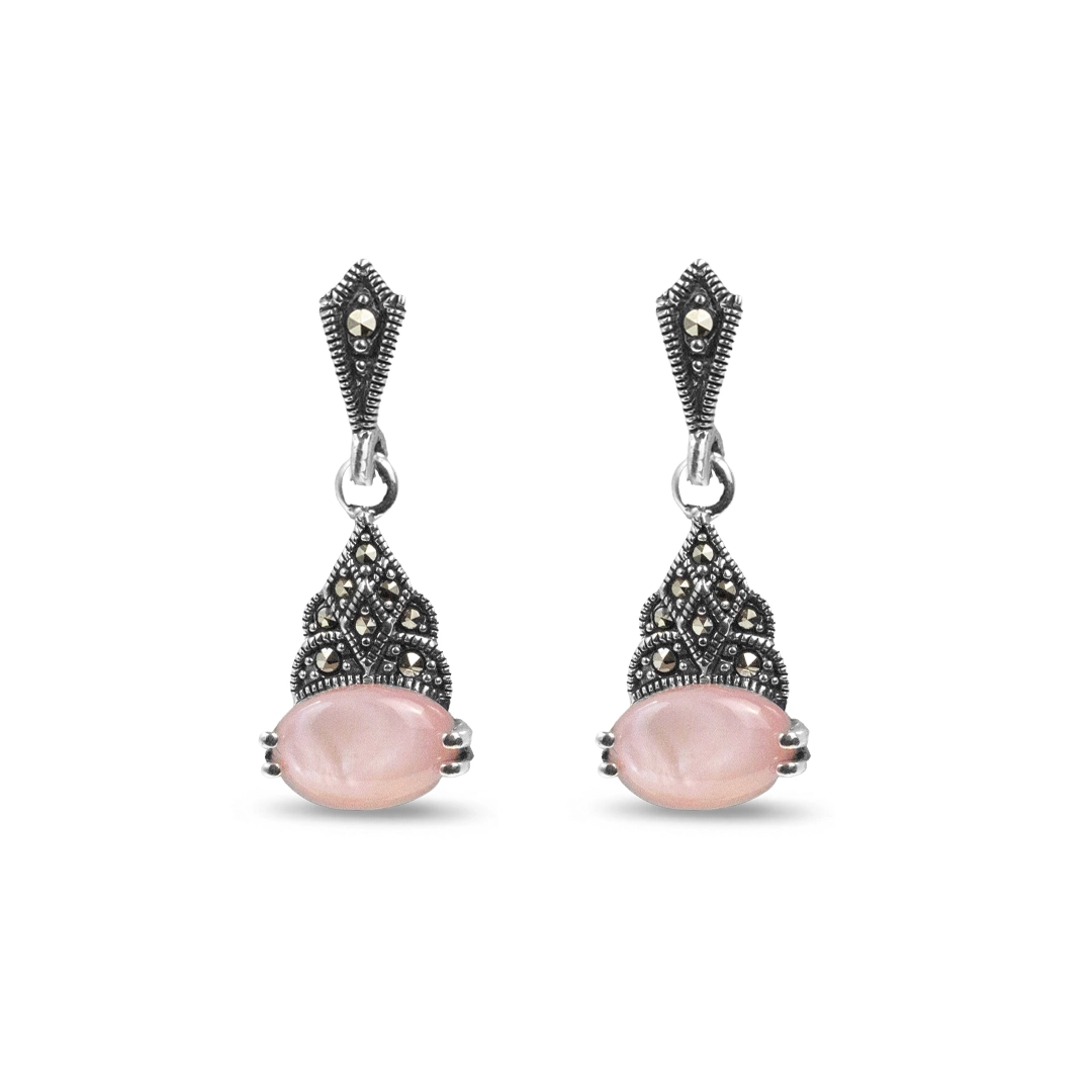 Brinco Balanço com Marcassita e Madrepérola Rosa