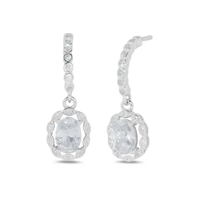 Brinco Balanço Meia Argola Oval com Zircônia Cristal