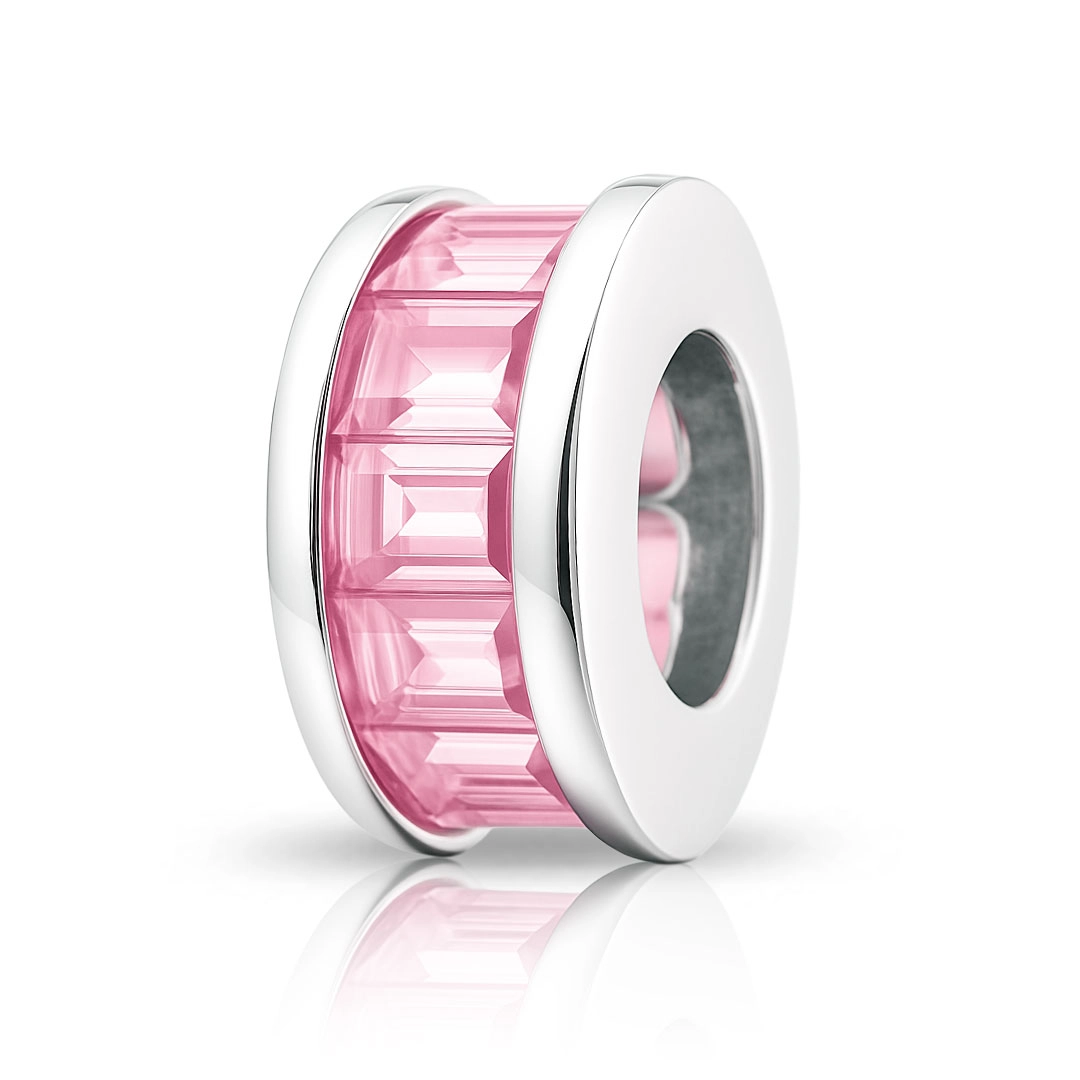 Berloque Separador Zircônia Rosa Retangular