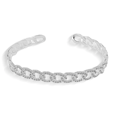 Bracelete Em Prata Leve Aberto Com Elos Cravejados de Zircônias Cristal