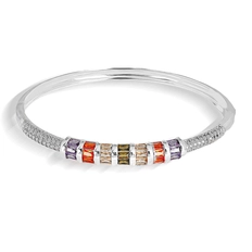 Bracelete Em Prata Leve Articulado Com Zircônias Coloridas Retangulares