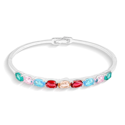 Bracelete Em Prata Leve Articulado Com Zircônias Coloridas