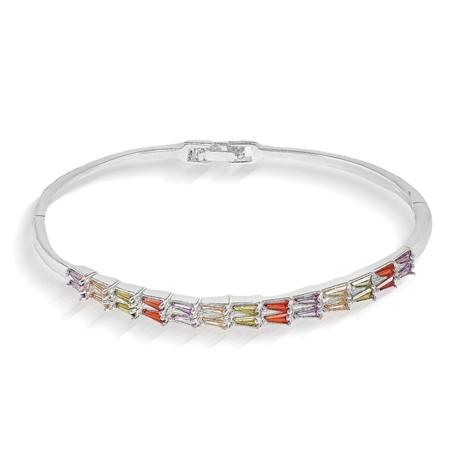 Bracelete Em Prata Leve Articulado Com Zircônias Coloridas