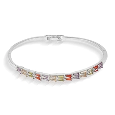 Bracelete Em Prata Leve Articulado Com Zircônias Coloridas