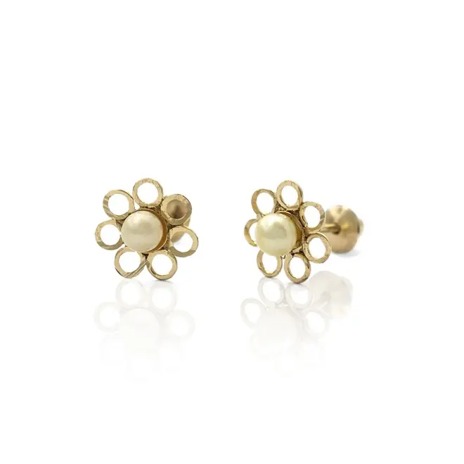 Brinco Baby Gold Flor Vazada com Pérola