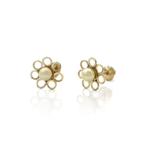 Brinco Baby Gold Flor Vazada com Pérola