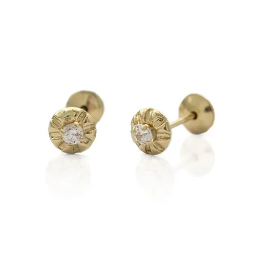 Brinco Baby Gold Flor com Zircônia Cristal
