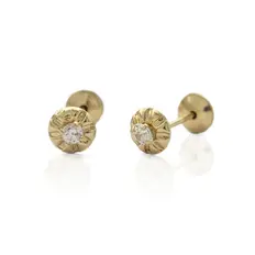 Brinco Baby Gold Flor com Zircônia Cristal