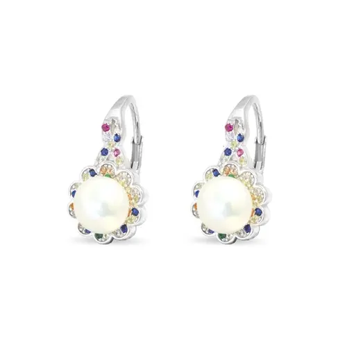 Brinco de Prata com Pérola Biwa e Zircônia Colorida