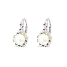 Brinco de Prata com Pérola Biwa e Zircônia Colorida