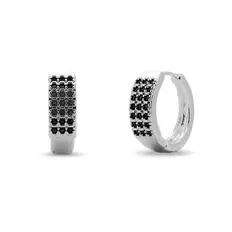 Brinco Argola Click com Três Fileiras de Zircônia Ônix