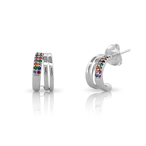 Brinco Argola Espelhado com Zircônias Coloridas