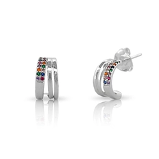 Brinco Argola Espelhado com Zircônias Coloridas