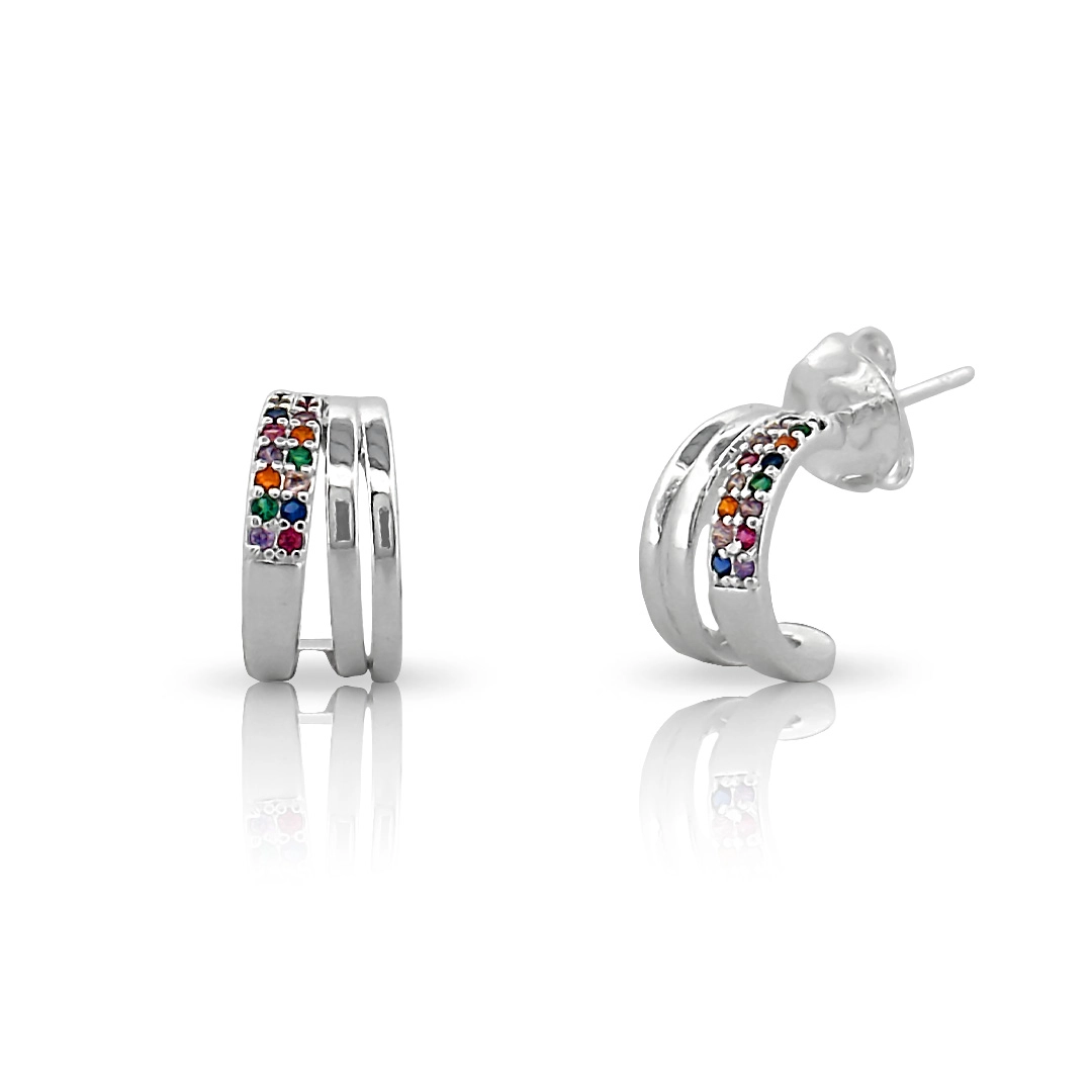 Brinco Argola Espelhado com Zircônias Coloridas