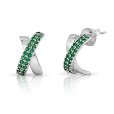 Brinco Argola em X Espelhado com Zircônias Esmeralda