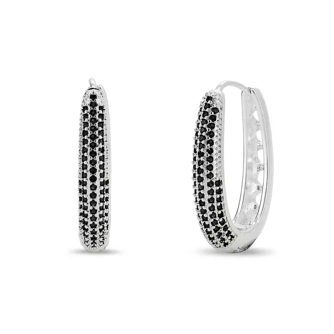 Brinco Argola Click Oval com Zircônias Ônix G