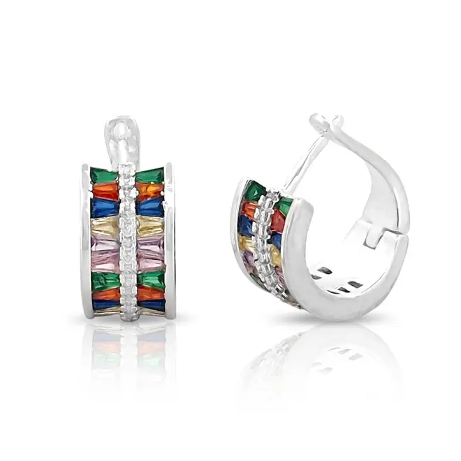Brinco Argola Click com Zircônias Coloridas Retangulares