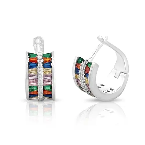 Brinco Argola Click com Zircônias Coloridas Retangulares