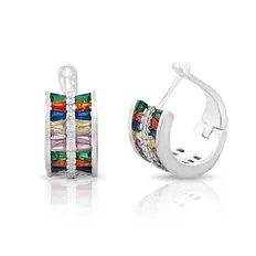 Brinco Argola Click com Zircônias Coloridas Retangulares