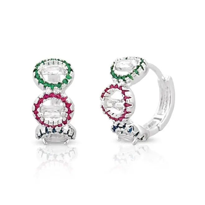 Brinco Argola Click com Círculos Cravejados de Zircônias Coloridas