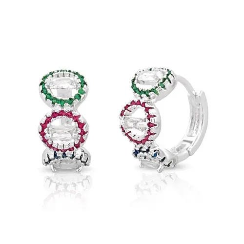 Brinco Argola Click com Círculos Cravejados de Zircônias Coloridas