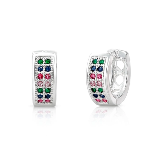 Brinco Argola Click com Zircônias Coloridas Cravejada P