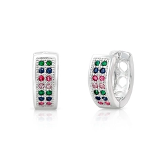 Brinco Argola Click com Zircônias Coloridas Cravejada P