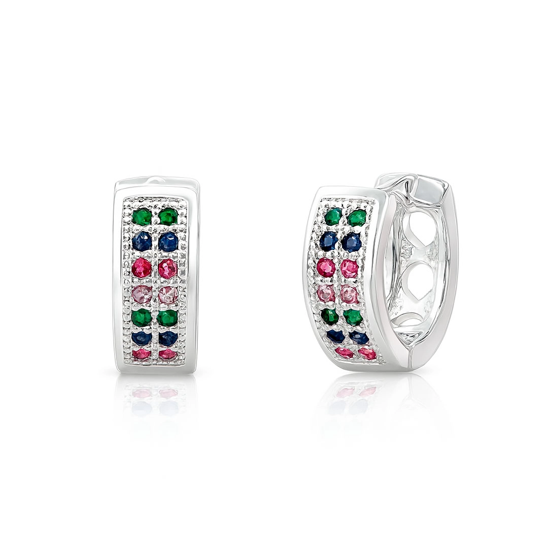 Brinco Argola Click com Zircônias Coloridas Cravejada P