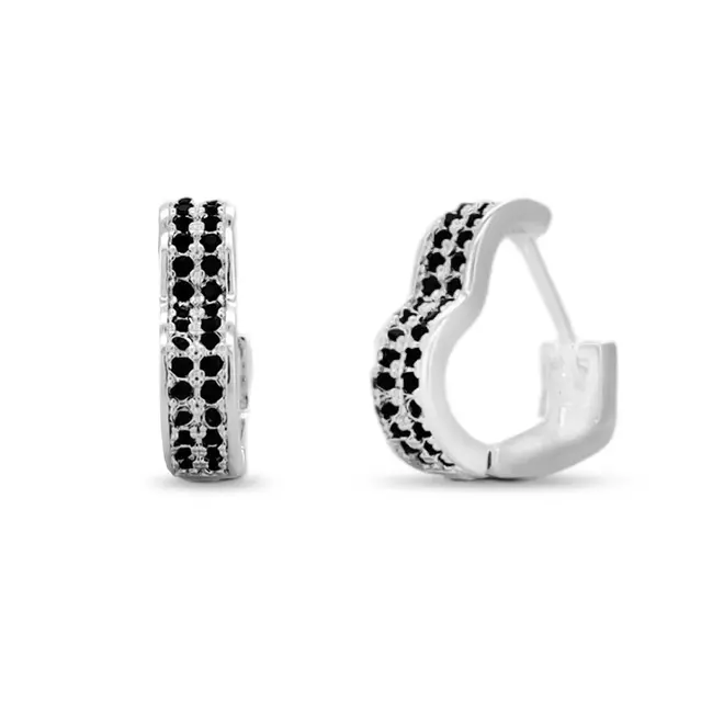 Brinco Argola Click Coração com Zircônias Ônix