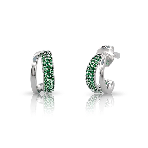 Brinco Argola Dupla Espelhada com Zircônias Esmeralda