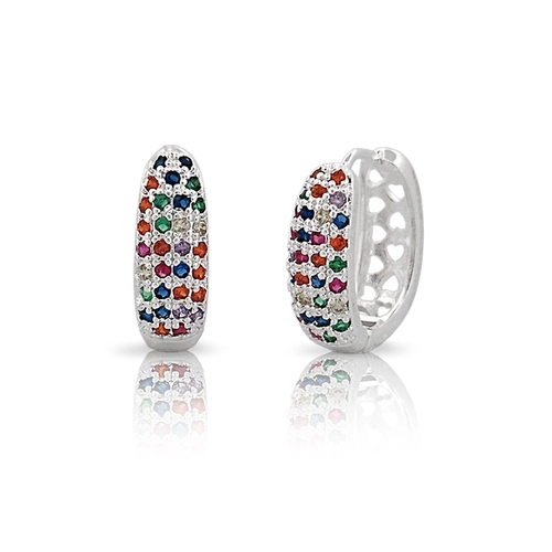 Brinco Argola Click Oval com Zircônias Coloridas Cravejadas