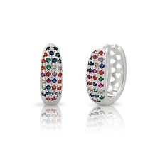 Brinco Argola Click Oval com Zircônias Coloridas Cravejadas