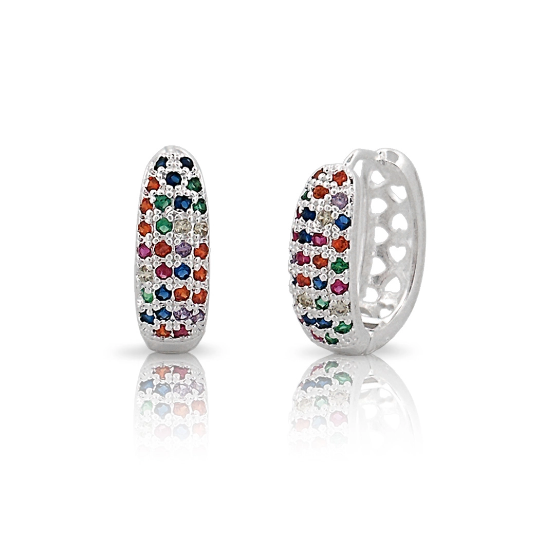 Brinco Argola Click Oval com Zircônias Coloridas Cravejadas
