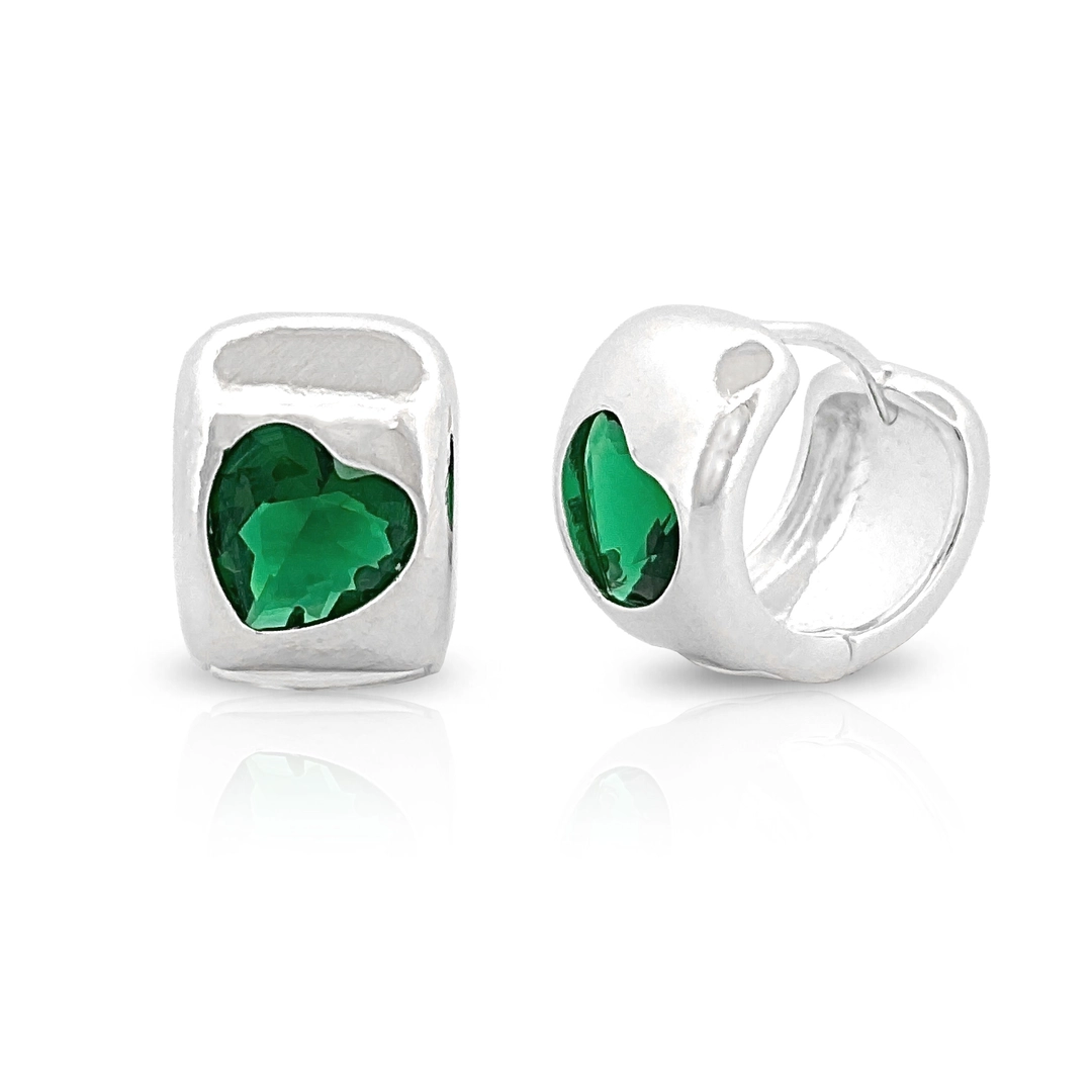 Brinco de Argola Click com Zircônia Coração Esmeralda