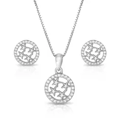 Conjunto de Prata Pingente de Estrelas Espelhadas