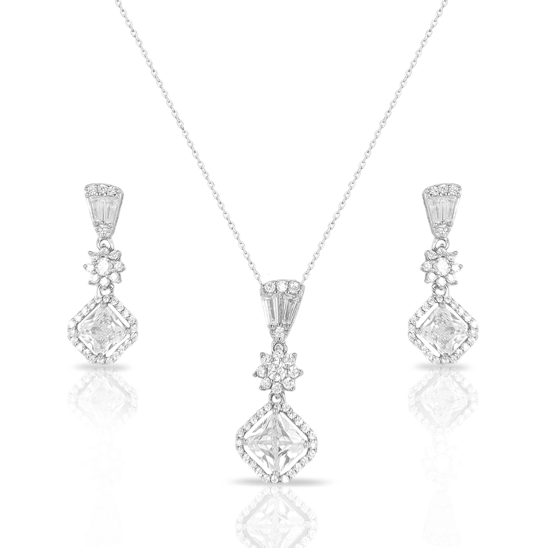 Gargantilha Blend Collection Com Brincos De Zircônia Cristal Quadrada