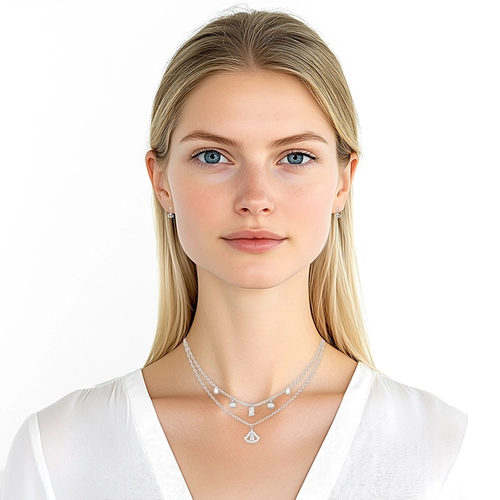 Colar de Prata Blend Collection Duplo e Brincos Com Zircônias Cristal