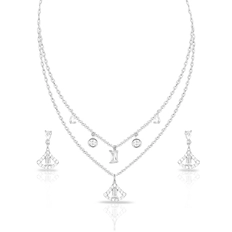 Colar de Prata Blend Collection Duplo e Brincos Com Zircônias Cristal